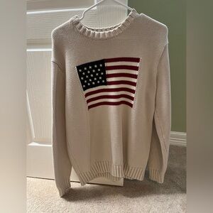 Brandy Melville Beige Crewneck Sweater with Flag Design
